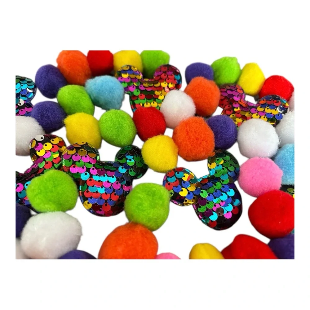 9 ft Disney Mickey Birthday Sequin Pom Pom Garland Handmade on Clear Line